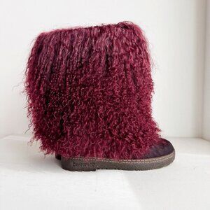 Bearpaw Boetis II Curly Mongolian Lamb  Sheep fur Winter Boots Burgundy 8